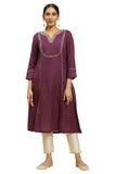 W For Woman Purple Embellished Cotton Long Kurta with Zari