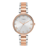 Timex Analog Watch For Woman With Silver Round Dial & Two Tone Stainless Steel Bracelet Band Water Resistant Women'S Wrist Watch
