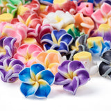 KISSITTY 200-Piece Random Mixed Color Handmade Polymer Clay 3D Plumeria Flower Spacer Loose Beads 12x8mm with Holes 1-1.6mm for