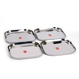 Sumeet Stainless Steel Big Square Shape Plate/Dinner Plate/Lunch Meal Plate Set of 4pcs, 28cm dia, Silver