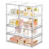 KOKOIN Stackable Makeup Organizer Storage Drawers Set of 6, Clear Plastic Organizer Bins for Beauty Supplies,Ideal for Vanity, B