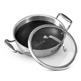 BERGNER HiTech Giro Triply Kadai with Glass Lid 28cm (4.5L), Honeycomb Mesh NonStick Coating, PFOA Free, Consumes Less Oil, He