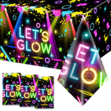 HAKOTI 3Pack Neon Tablecloth,Glow Party Supplies Neon Birthday Rectangle Table Cover Lets Glow Theme Table Decoration for Birth