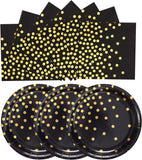 CENLBJ Black and Gold Paper Plates-50 Pack-25 * 7inch Paper Plates & 25 * 6.5inch Napkins,Black Plates and Napkins Party Supplie