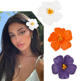 TEBIEKOY 3Pcs Hawaiian Flower Hair Clips for Women Plumeria Hibiscus Hair Clip 3.5 Inch Artificial Flower Clips Hair Accessories