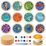 HASTHIP 12Pcs DIY Craft Kit Wood Coaster Painting Kit with Paints Brushes