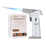 Restaurantware Kitchen Torch 1 Count 4.3 x 2.7 x 5.9 Inches Adjustable Culinary Torch Butane Flame Zinc Alloy Safety Lock Silver