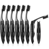 Boao 8 Packs Travel Toothbrushes Individually Wrapped Black Folding Toothbrush for Travel Camping Portable Charcoal Toothbrush w