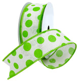 Morex Ribbon Wired Linen Bubble Dots Ribbon, 1.5 inches by 10 Yards, Apple Green, 7578.40/10-550