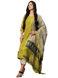 Gosriki Women'S Chanderi Cotton Straight Printed Kurta With Pant & Dupatta (Stamp Green-Nw-Gs_M_Green_Medium),Green,,B0CLH93GKY
