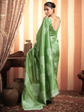 Satrani Women'S Silk Blend Banarasi Jacquard Saree With Unstitched Blouse Piece (3882S196N_Pista Green3)