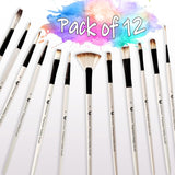 Eduway Painting Brush Set Of 12 Professional Round Pointed Tip Synthetic Hair Artist Acrylic Paint Brush For Acrylic/Water Colou
