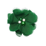 Chenkou Craft Pac.k of 12pcs Chiffon Flowers Ribbon Bows W/Beads 2-3/8 (60mm) Appliques Wedding Decor Bulk Lots (Bright Green)