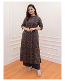 Gosriki Women'S Cotton Blend Straight Printed Kurta With Palazzo (Abp Blue-Gs_Xxl_Blue_Xx-Large),Blue,2,B0CNXTRRKW