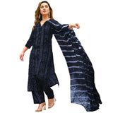 Anni Designer Women'S Rayon Blend Straight Bandhej Printed Kurta With Pant & Dupatta (Baghira Grey-Vks01_M_Grey_Medium),Grey,M