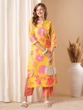 Anni Designer Women'S Rayon Blend Straight Printed Kurta With Pant (Kalol Yellow-Vks01_S_Yellow_Small),Yellow,S,,,