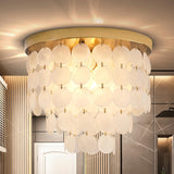 ZEDSUN Gold Capiz Shell Chandelier Small Chandelier Light Fixture Flush Mount Chandeliers H12.3'' x D13.8'' Modern Lighting Fixt