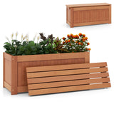 Giantex 2-in-1 Outdoor Bench, Wood Raised Garden Bed with Open Base, Teak Oil Finish, Rectangular Deep Planter Boxes for Flowers