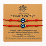 7-Knot Red Evil Eye Handmade Bracelet Set of 2, Rakhi for Brother, Bhaiya | Adjustable Good Luck Protection Bracelet, Lucky Kabbalah for Men and Women