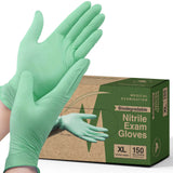 FifthPulse Biodegradable Disposable Nitrile Gloves X Large - 150 Count - Green Food Safe Cooking Gloves - Powder and Latex Free