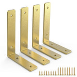 Gold Heavy Duty Shelf Brackets 4 Inch, Rustic Gold Iron L Shelf Bracket, Industrial Modern Metal Floating Shelf with Hardware fo