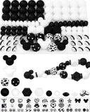 106PCS FIVEIZERO Black & White Focal Silicone Beads for Keychain Making - Mouse, Round, Lentil, Hexagon & Rhinestone Spacer Bead