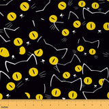 jejeloiu Black Cat Fabric by The Yard Cute Cat Print Upholstery Fabric for Sewing Crafting Kawai Animals Waterproof Indoor Outdo