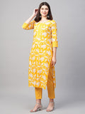 Anni Designer Women'S Cotton Blend Printed Straight Kurta With Pant (Teri Yellow_Xxl_Yellow_Xx-Large),Yellow,2XL,Cotton Blend,Regular,Kurta & Pant Set