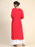Anni Designer Women'S Cotton Blend Chikankari Embroidered Straight Kurta (Pot-Red_S_Red_Small),Red,S,Cotton Blend,Regular,
