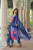 Gosriki Women'S Cotton Blend Straight Printed Kurta With Pant & Dupatta (Protin-Cerosin-Nw-Gs_L_Blue_Large),Blue,,B0CQPKBMZW