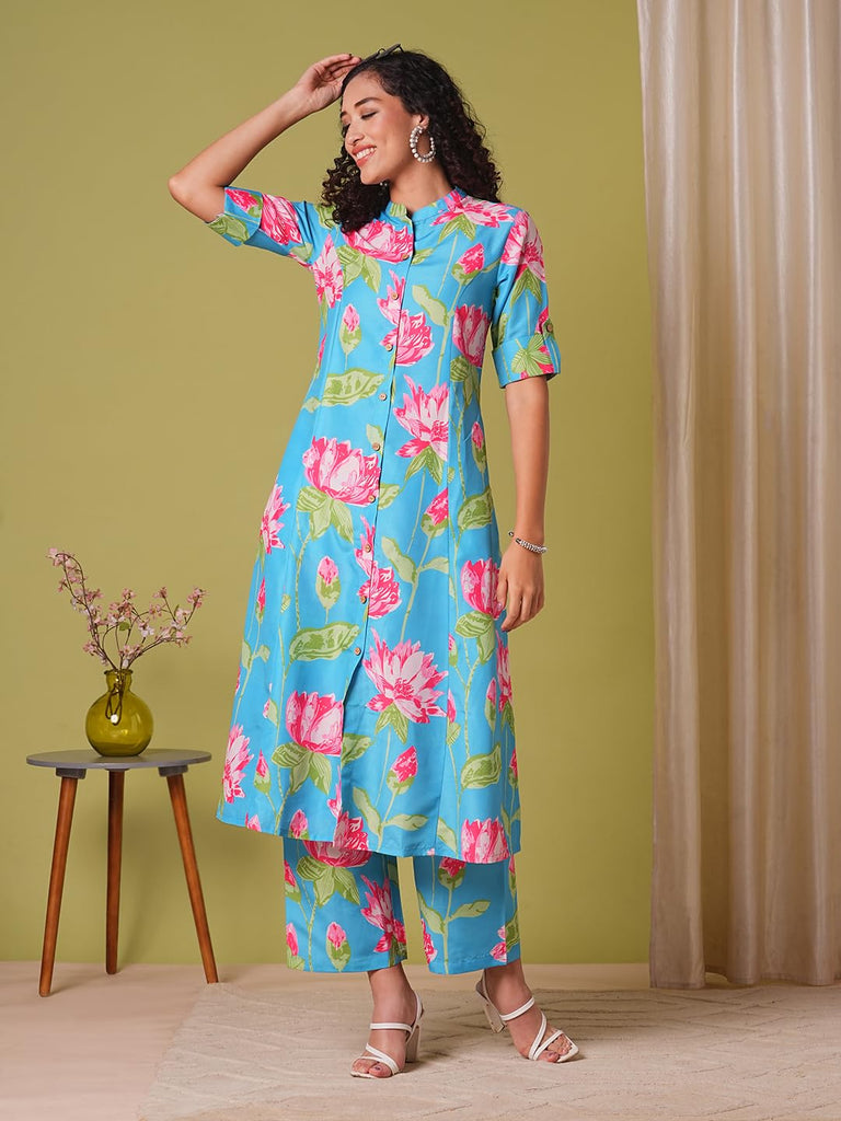 Anni Designer Women'S Rayon Viscose Straight Printed Kurta With Pant (Ladat Green-Vks04_Xl_Green_X-Large),Green,XL,,,