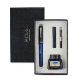 Ledos Click Aristocrat HA Premium Acrylic Barrel Fountain Pen With Black Ink Bottle In Box Medium Nib (Sapphire)