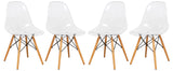 Leisuremod Dover Plastic Molded Dining Side Chair With Wood Dowel Legs, Set Of 4 (Clear)