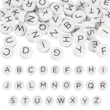 FASHEWELRY 52Pcs Silicone Letter Beads 11.5mm A-Z Alphabet Beads Flat Round White Focal Bead for Bracelet Beadable Pens Keychain