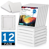 12PCS Mini Canvases for Painting - 4 x 4 in Bulk Small Square Stretched Canvases, 2/5 in Thick Blank Canvas for Students, Art Su