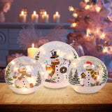 PHITRIC Christmas Decorations Indoor, 3 pcs Sparkling Snowman Globes with LED Lights and Timer, Tabletop Xmas Decor for Fireplac