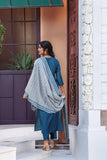 Gosriki Women'S Rayon Viscose Solid Straight Kurta With Pant & Dupatta (Vardhan Blue-Gs_M_Blue_Medium),Blue,,B0F7HJBTQF