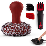 Cuisinel Cast Iron Chain Mail Scrubber + Cleaning Brush + Pan & Grill Scrapers - The Ultimate Skillet and Grill Cleaner Kit - So