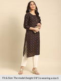 Rangita Black Rayon Calf Length Printed Straight Kurti For Women | Kurta For Women_L Black L 624046175193G