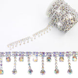 PEARLY JUN 5 Yards Rhinestone Trim Crystal Rhinestone Chain AB Silver Fringe Sewing Dress DIY Party Wedding Bouquet for Decorati