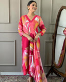 Gosriki Women'S Cotton Blend Printed Straight Kurta With Pant & Dupatta (Tumari Pink-Gs_M_Pink_Medium),Pink,,B0D3849YBP