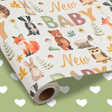 woric Reversible Baby Shower Wrapping Paper Roll 17 Inch x 33 Feet Neutral Gift Wrapping Paper with Woodland Animal Design for N
