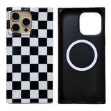 RoyMonkey Checkered Magnetic Case for iPhone 15 Pro Max, Compatible with MagSafe, Rectangular Checker Checkerboard, Protective P