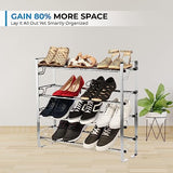 4-Tier Adjustable Shoe Rack with Slide-n-Adjust Shelves, Silver Chrome Finish