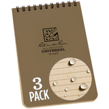 Rite in the Rain Weatherproof Top-Spiral Notebook, 4 x 6, Tan Cover, Universal Pattern, 3 Pack (No. 946T-3)