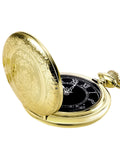 Men'S Quartz Pocket Watch With Black Dial And Chain, Gold, Quartz Movement