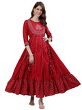 ishin Women's Viscose Rayon Anarkali Embellished Kurta XyKpmMp-8051_L_Red