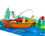 PQ Bees Pop Up Birthday Card, 3D Fathers Day Card (Size 6x8 inches - Fishing)