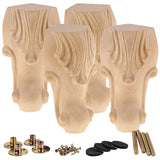 La Vane 4 inch / 10cm Wooden Furniture Legs, Set of 4 European Style Solid Wood Carving Furniture Replacement Feet Decoration fo