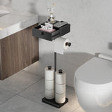 VOLDRA Toilet Paper Holder Stand with Shelf, Free Standing Black Toilet Paper Roll Holder with Wipes Storage Drawer Heavy Duty F